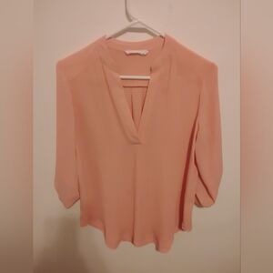 Lush Peach V-Neck Blouse